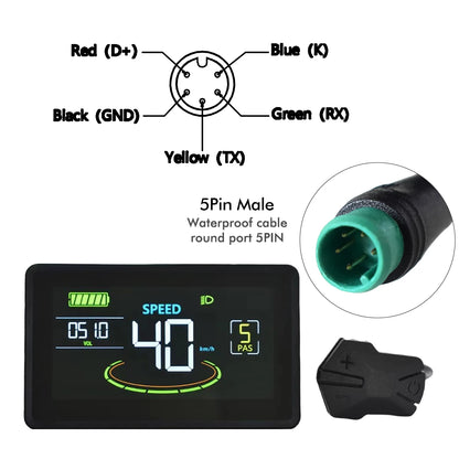 MCEZDY UART2 E-Bike Display & Fahrradcomputer 24V 36V 48V 60V LCD-Kilometerzähler