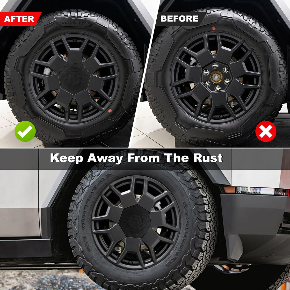 Tesla Cybertruck Matte Black Centre Wheel Caps, 4-Piece Set