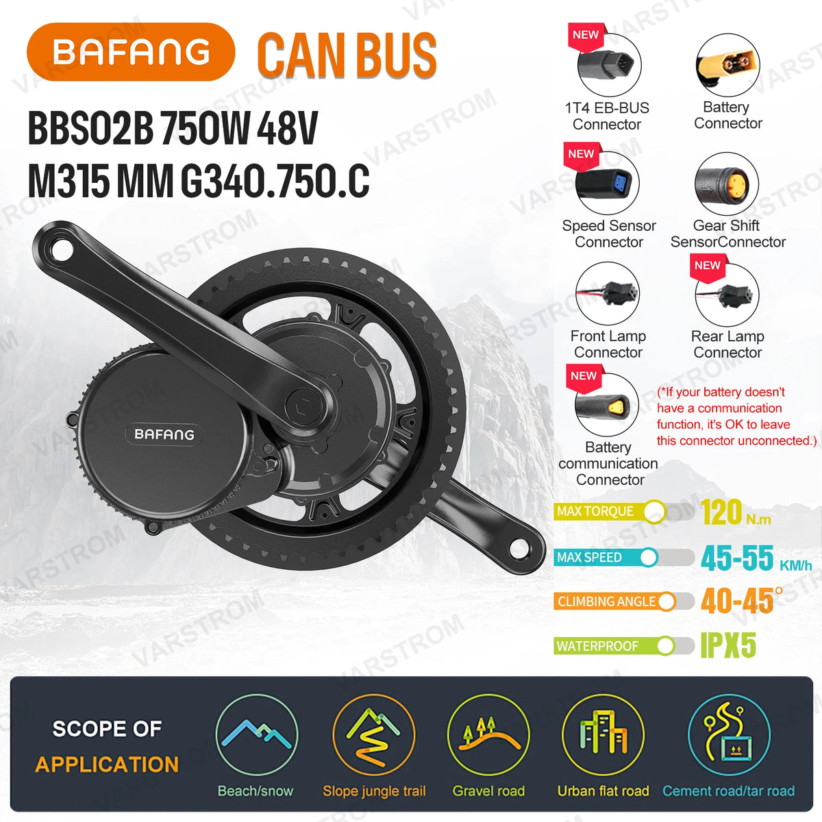BAFANG BBS02B 48V 750W CAN BUS Mid-Drive E-Bike Conversion Kit