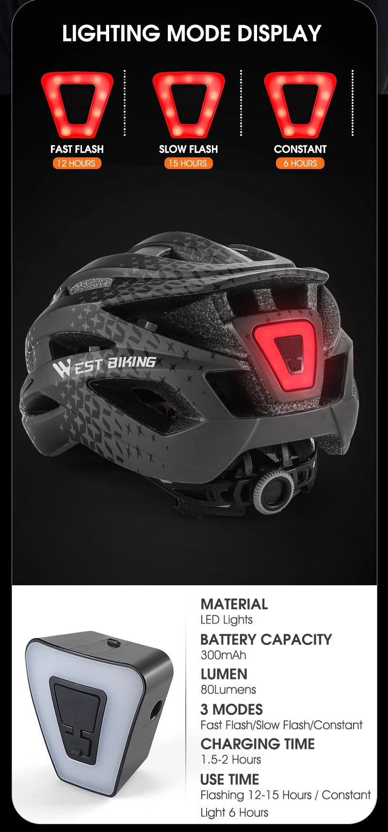 WEST BIKING LED-Licht-Fahrradhelm