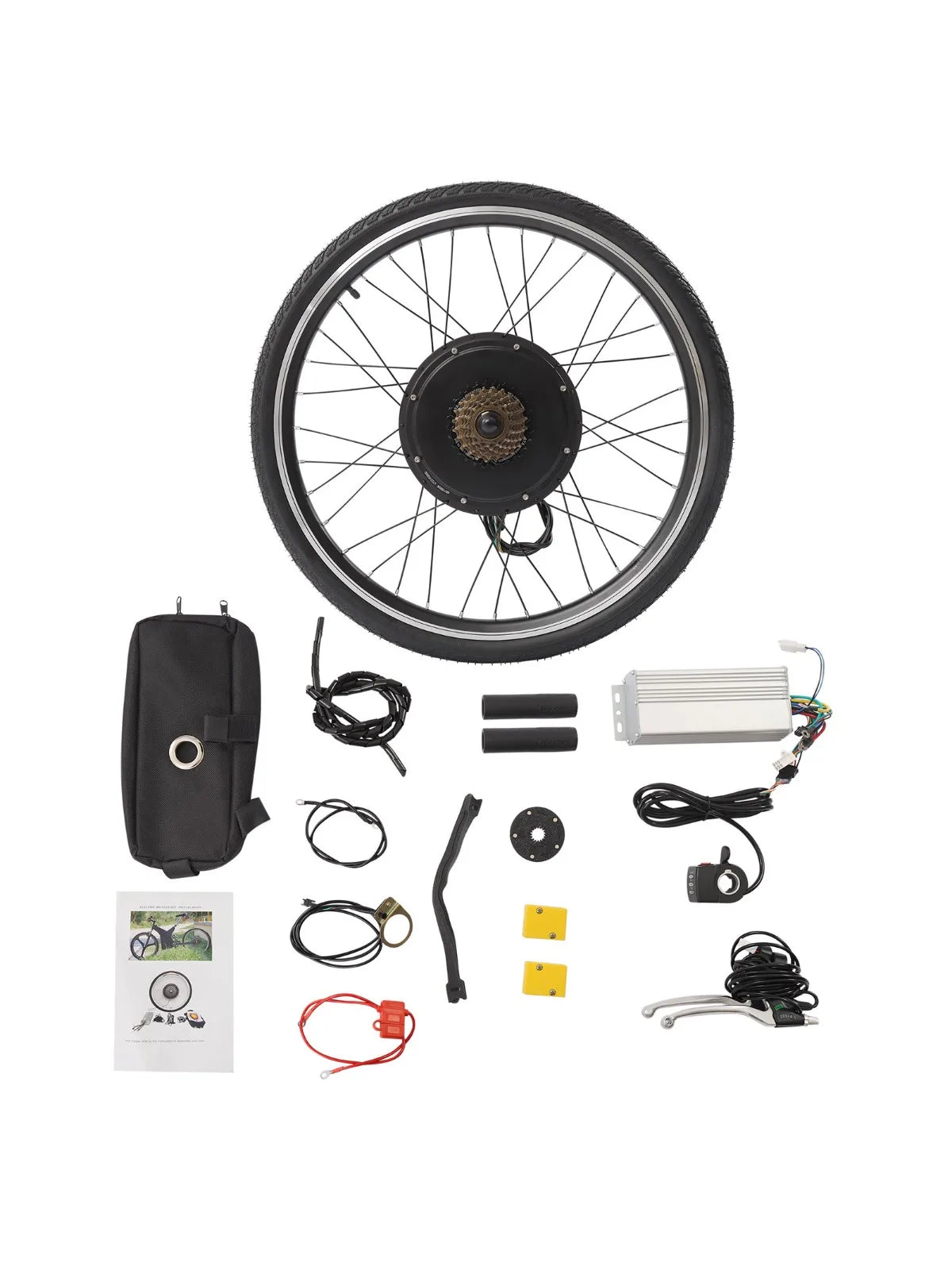 26 Zoll 48V 1000W Elektrofahrrad Umbausatz - Bürstenloser Getriebeloser Motor, Daumengas & 3 LED-Leuchten, Bremsabschaltung & 120KG