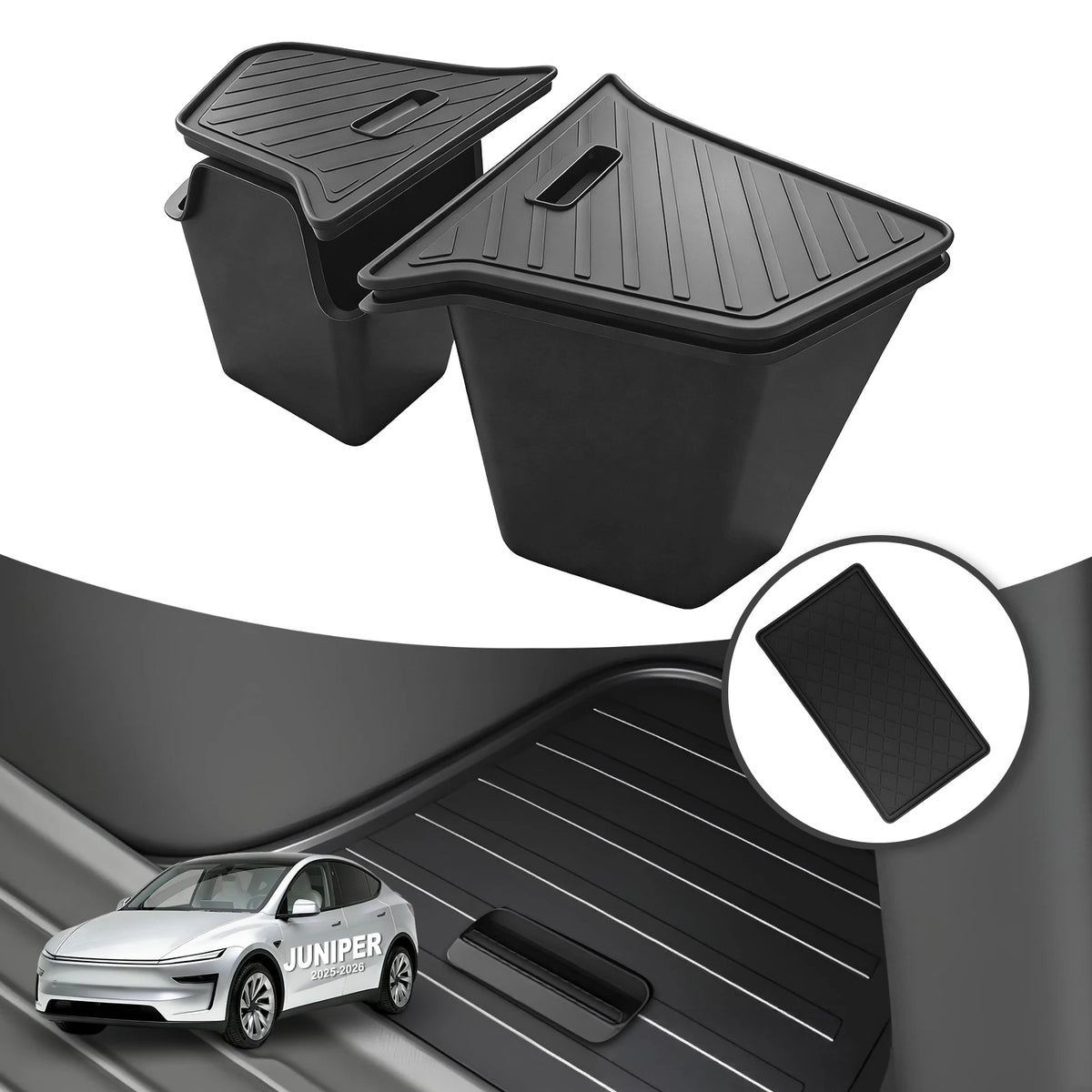 Tesla Model Y Juniper 2025-2026 TPE Trunk Side Storage Bins 3-Piece Set