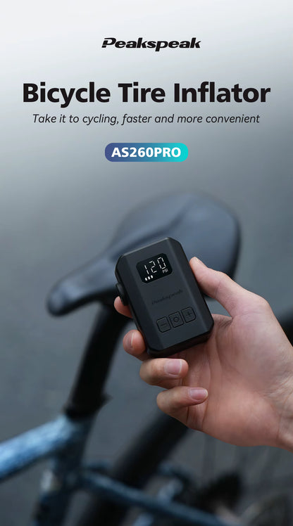 Peakspeak AS260PRO Mini Electric Bike Pump – 120 PSI Cordless Inflator