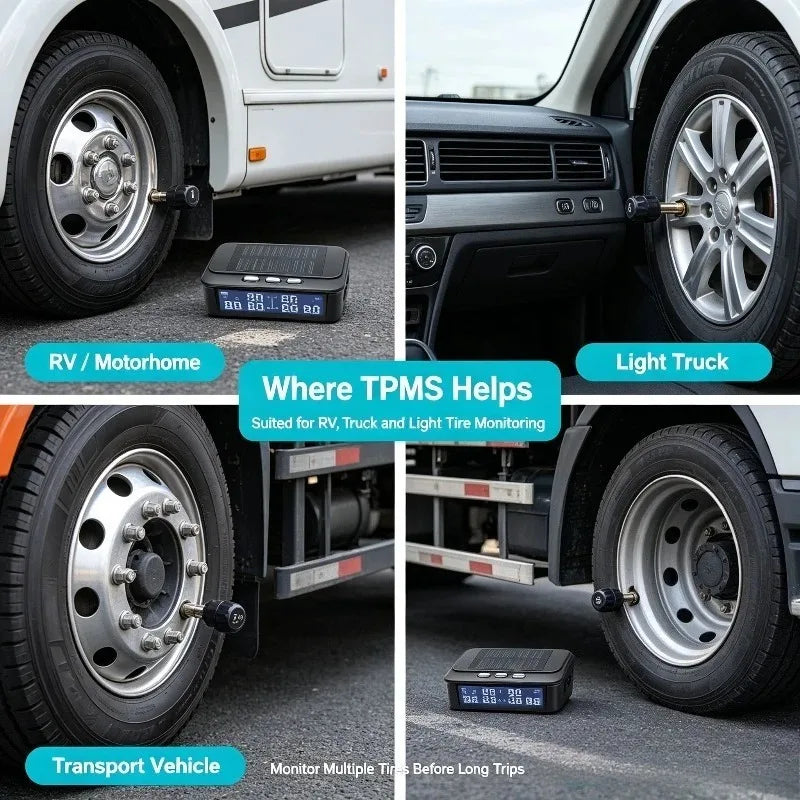 Contrôleur de pression des pneus (TPMS) solaire sans fil avec capteurs externes pour camions et véhicules récréatifs