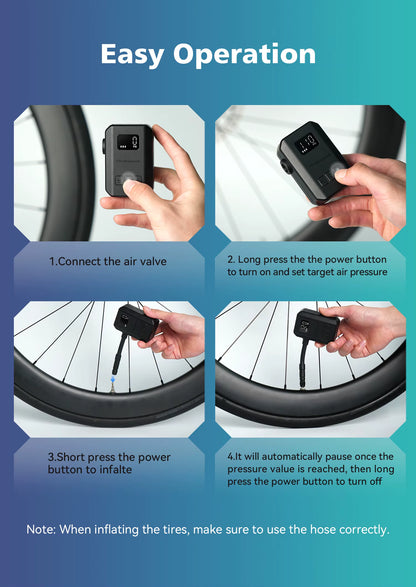 Peakspeak AS260PRO Mini Electric Bike Pump – 120 PSI Cordless Inflator