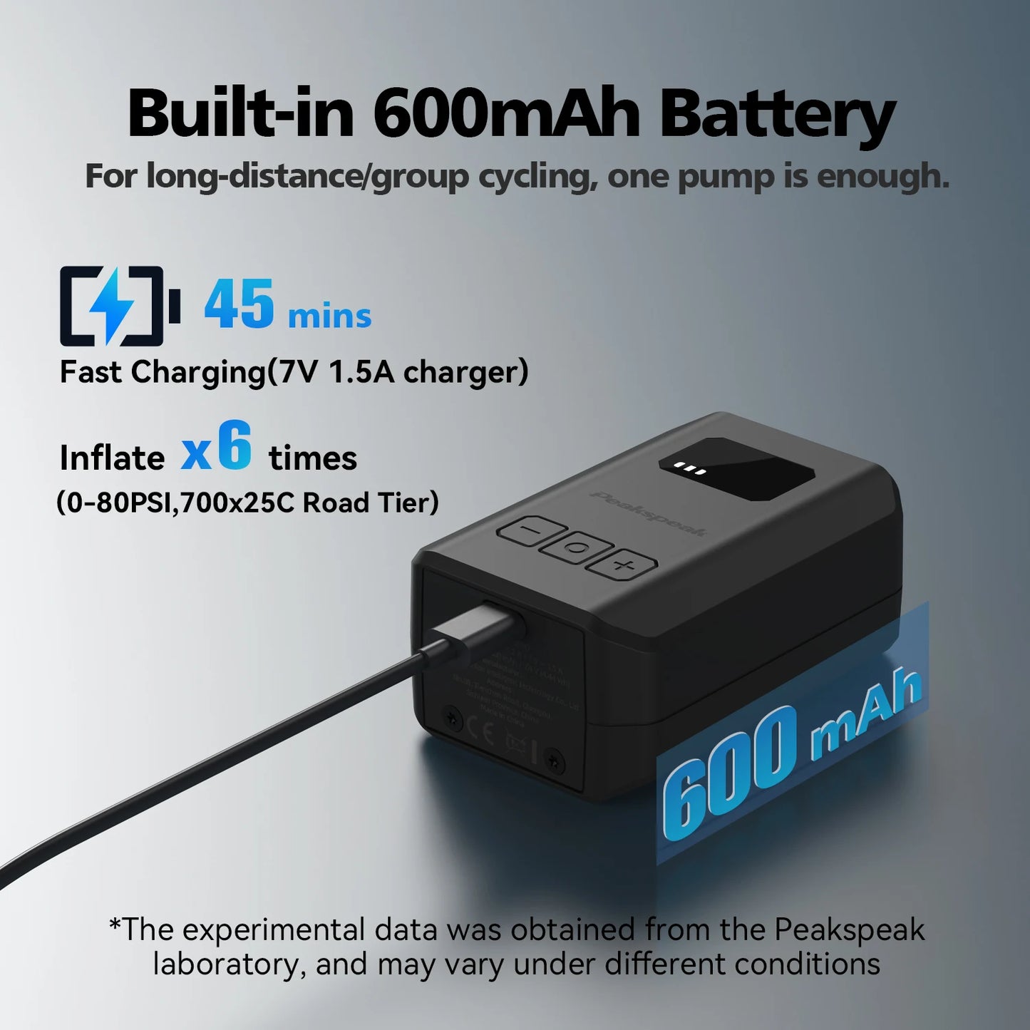 Peakspeak AS260PRO Mini Electric Bike Pump – 120 PSI Cordless Inflator