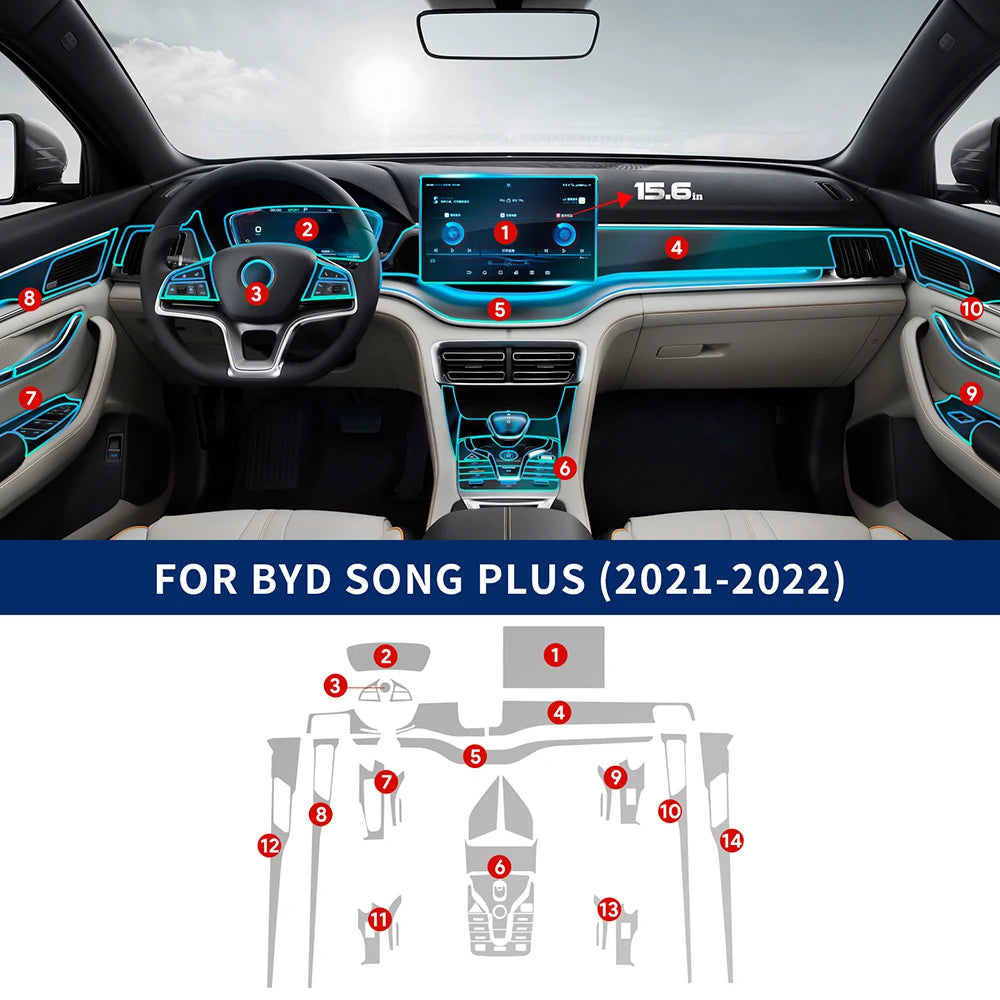 BYD Song Plus Interior TPU Protective Film Kit, 39-Piece Set