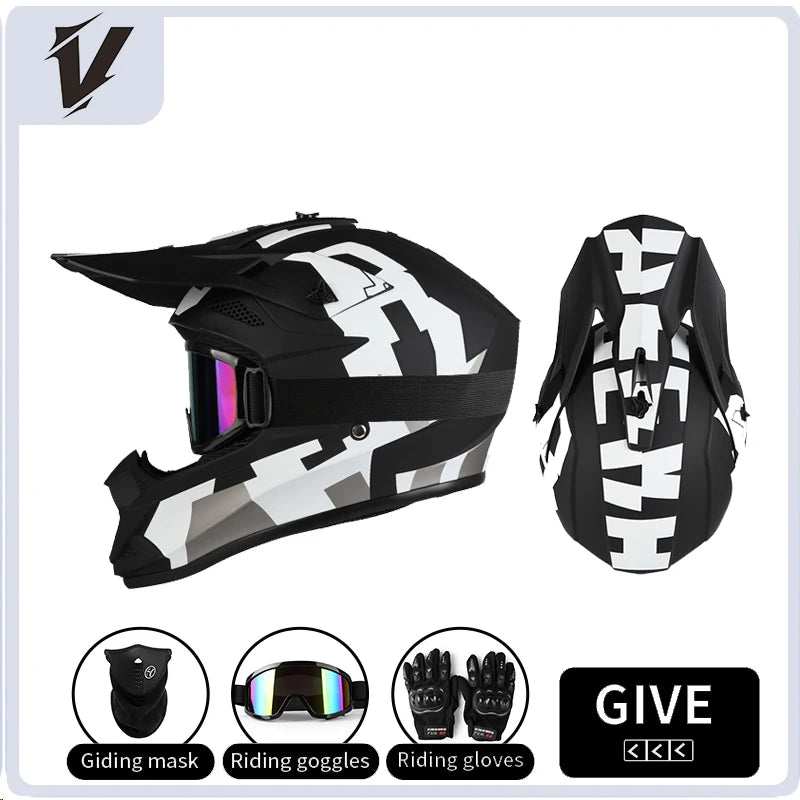 VGV Motocross Helmet Set with Goggles, Gloves & Face Cover