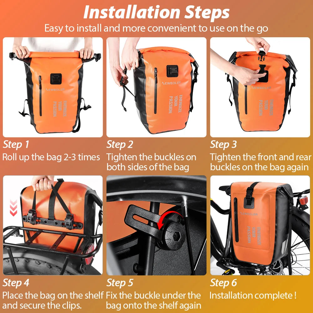 NEWBOLER 27L Waterproof Double Bike Pannier Rear Rack Bag