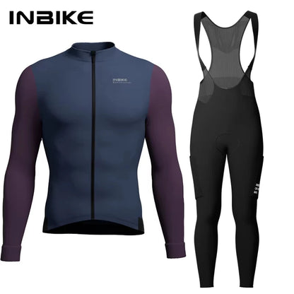 INBIKE Men's Winter Thermal Cycling Jersey & Fleece Bib Tights Set with Pockets
