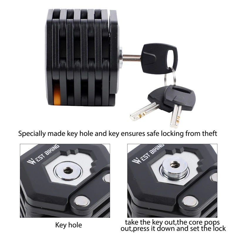 WEST BIKING Alloy Steel Folding Bike Lock