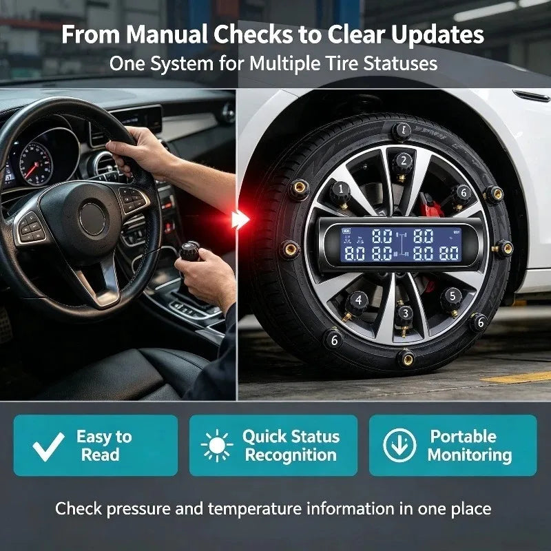 Contrôleur de pression des pneus (TPMS) solaire sans fil avec capteurs externes pour camions et véhicules récréatifs