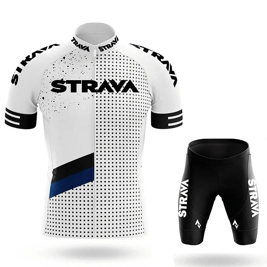 Strava Men's Summer Cycling Jersey & Bib Shorts Set with Padded Chamois