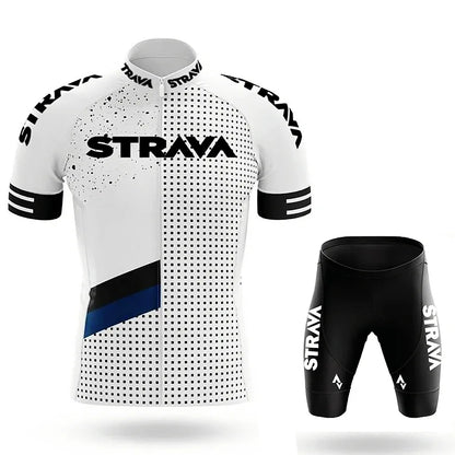 Strava Men's Summer Cycling Jersey & Bib Shorts Set with Padded Chamois