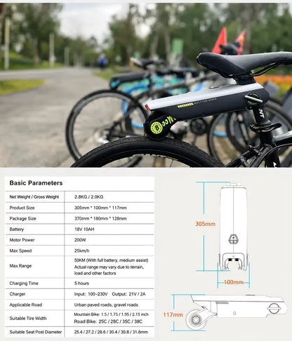 200W E-Bike Power Assist Kit with 18V 10Ah Battery