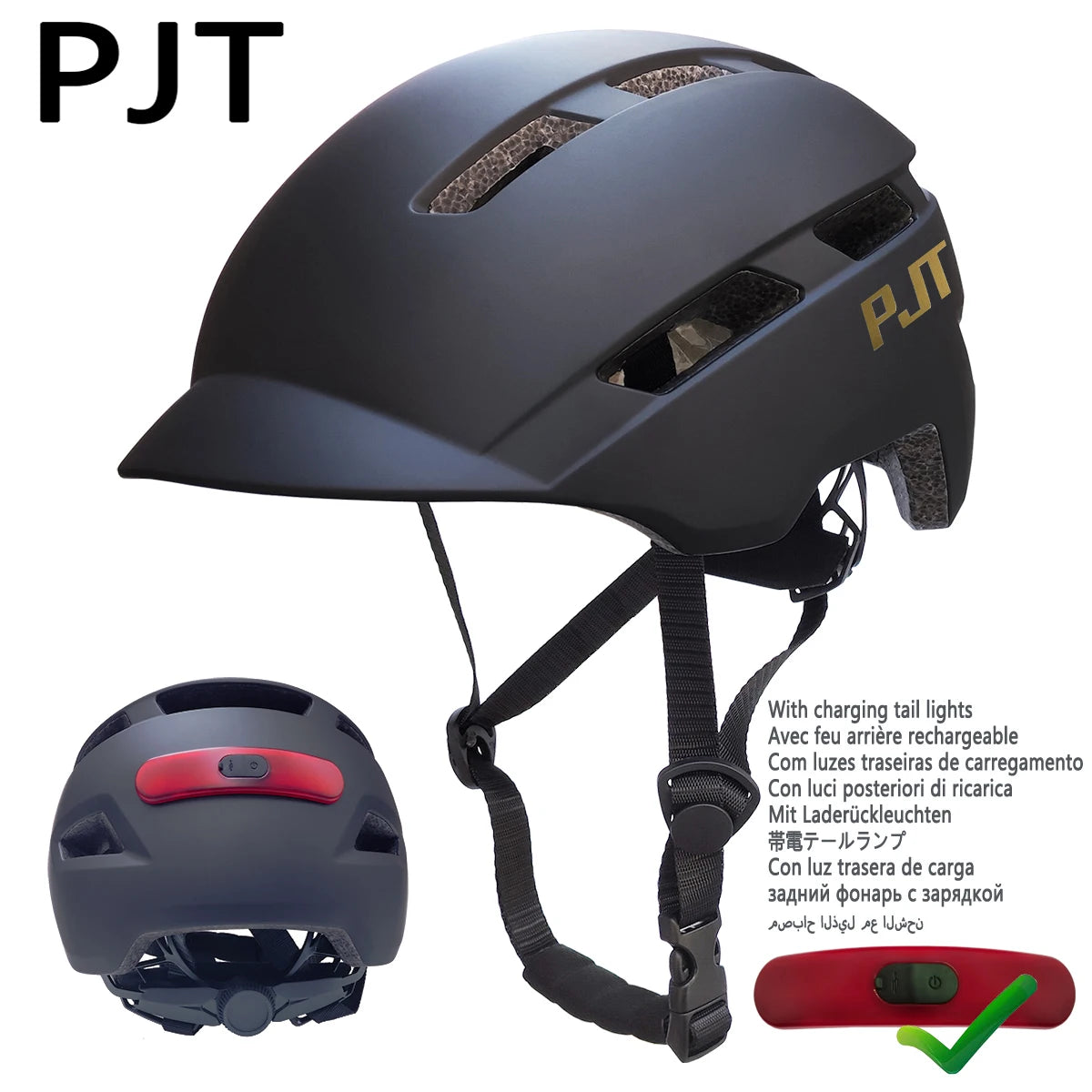 PJT Fahrradhelm mit wiederaufladbarem Rücklicht