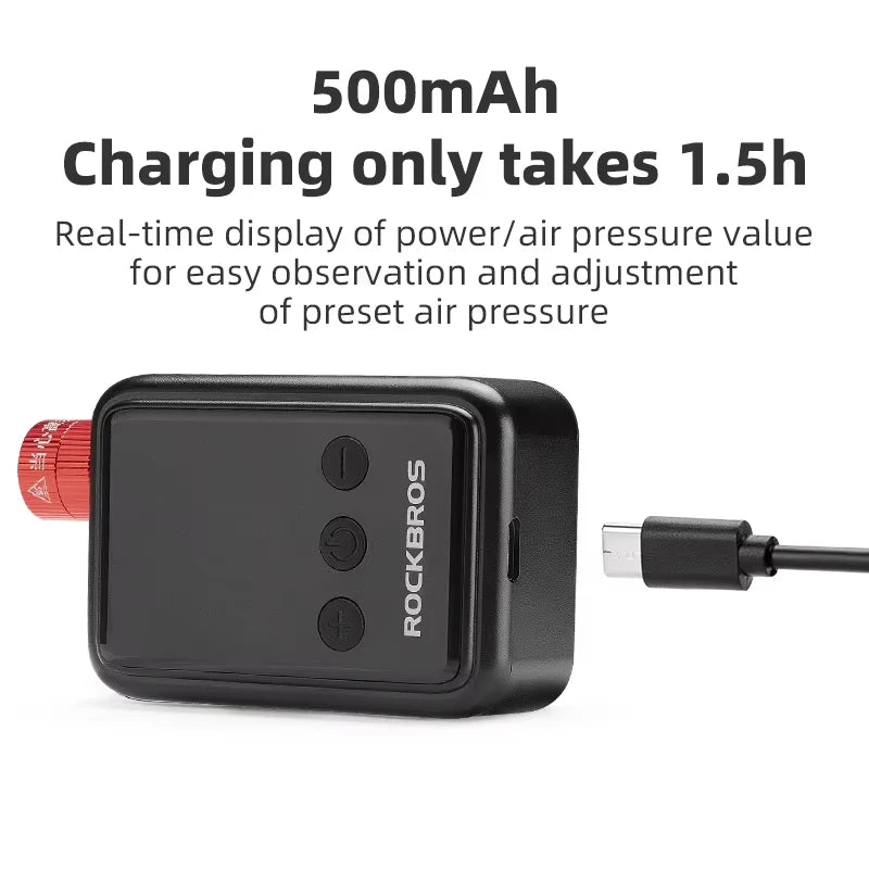 ROCKBROS Fahrradpumpe 150PSI Tragbare Taschen-Elektroluftpumpe Schrader-Presta-Ventil MTB Wiederaufladbarer Kompressor Reifenfüller
