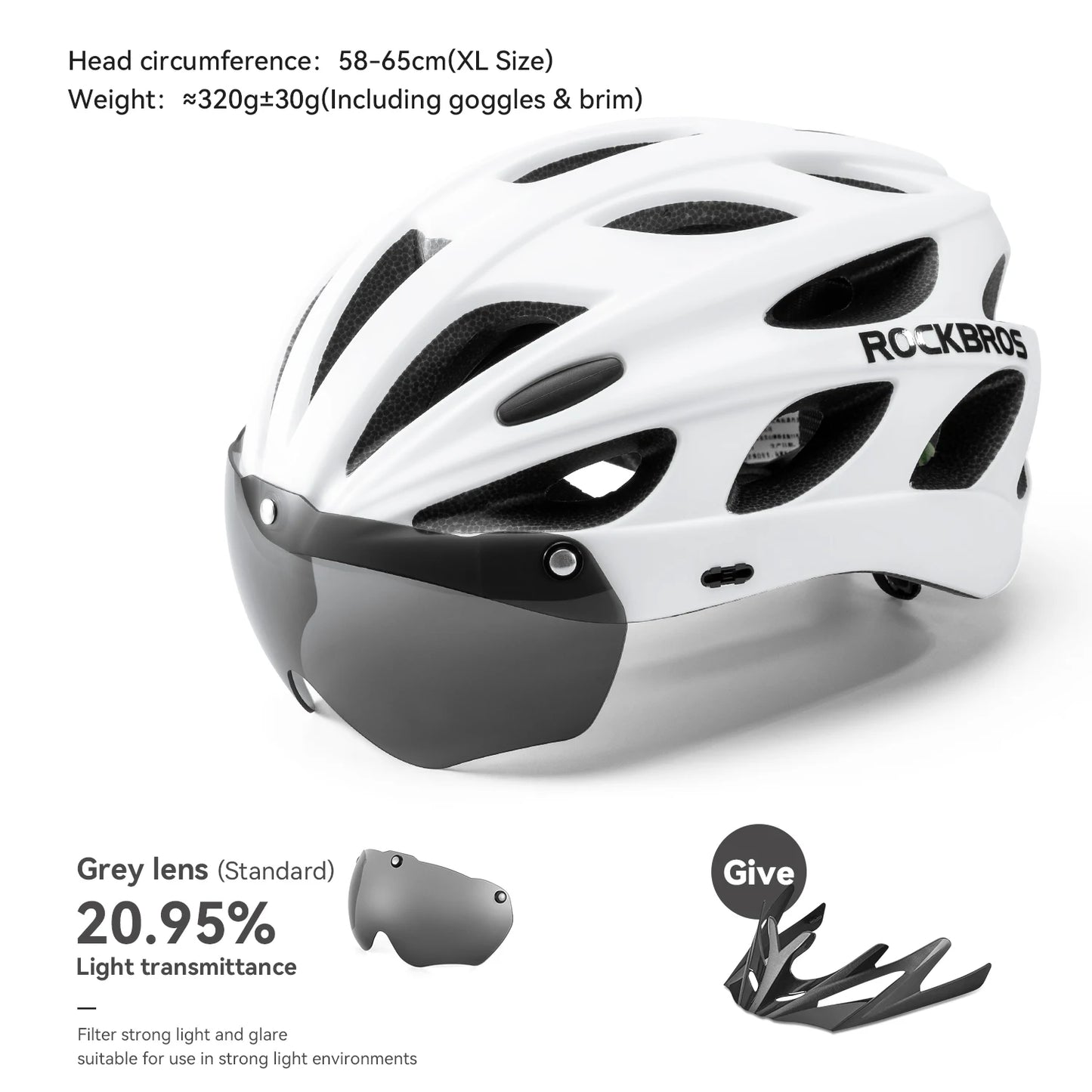 ROCKBROS Fahrradhelm, leichter integrierter Helm, Kopfschutz, Schutzhelm mit Brille, Herren Damen MTB Rennrad Helm