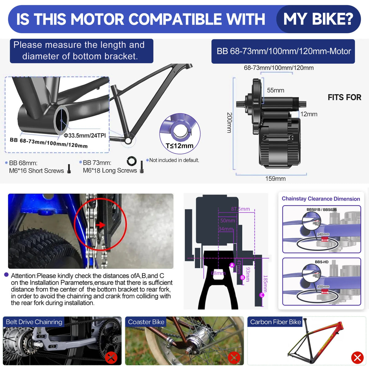 Kit de conversion pour vélo électrique à moteur central BAFANG BBS 500W 750W 1000W