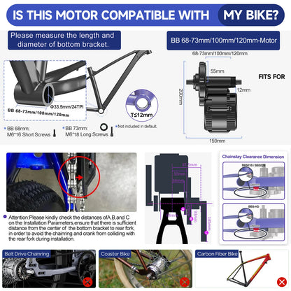 Kit de conversion pour vélo électrique à moteur central BAFANG BBS 500W 750W 1000W