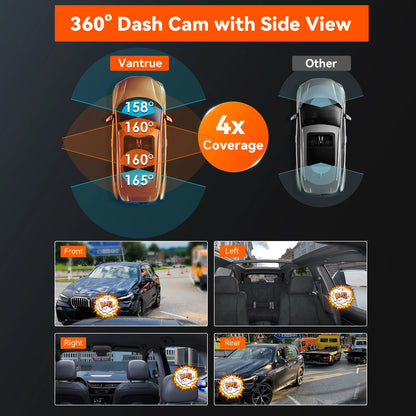 Caméra embarquée 4 canaux Vantrue N5 à 360° avec WiFi, GPS et vision nocturne infrarouge