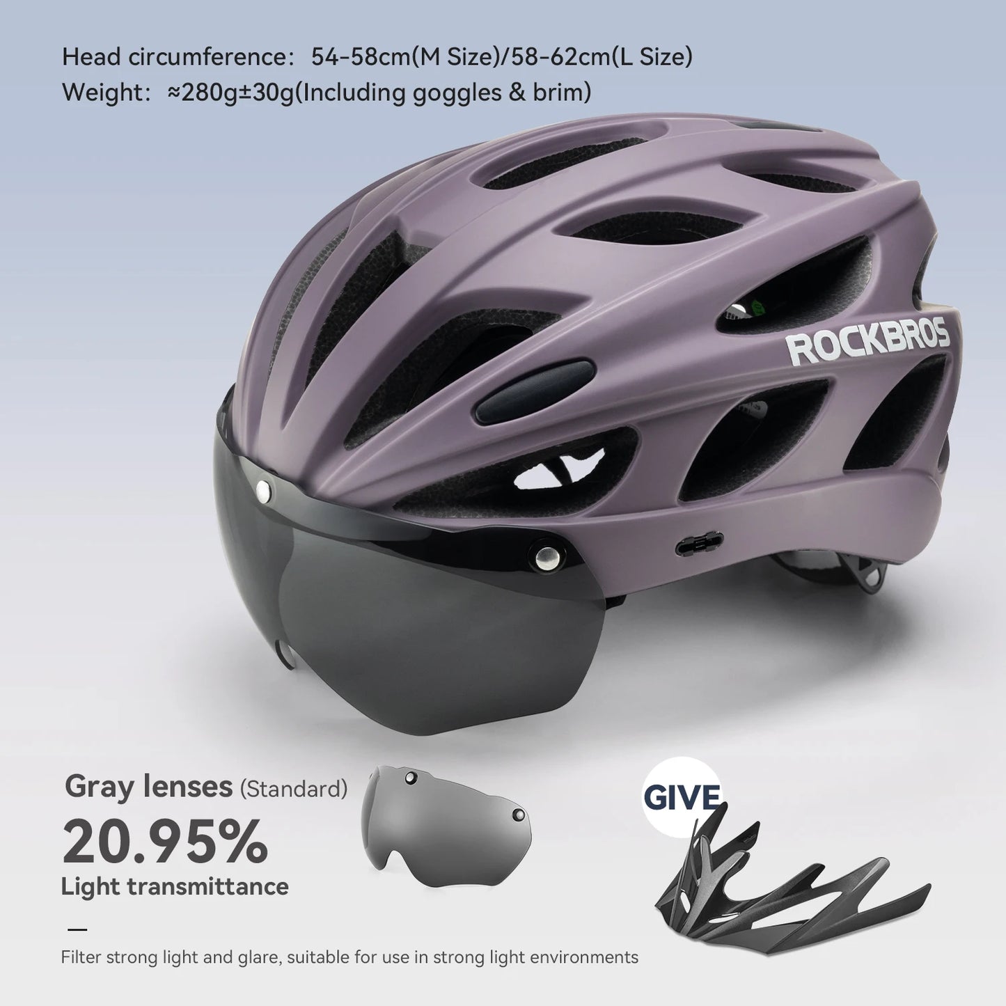 ROCKBROS Fahrradhelm, leichter integrierter Helm, Kopfschutz, Schutzhelm mit Brille, Herren Damen MTB Rennrad Helm