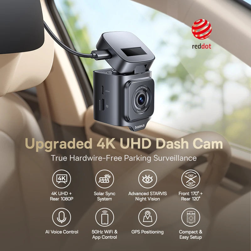 Baseus 4K + 1080P Dual Dash Cam with Sony STARVIS, GPS & Wi-Fi 6
