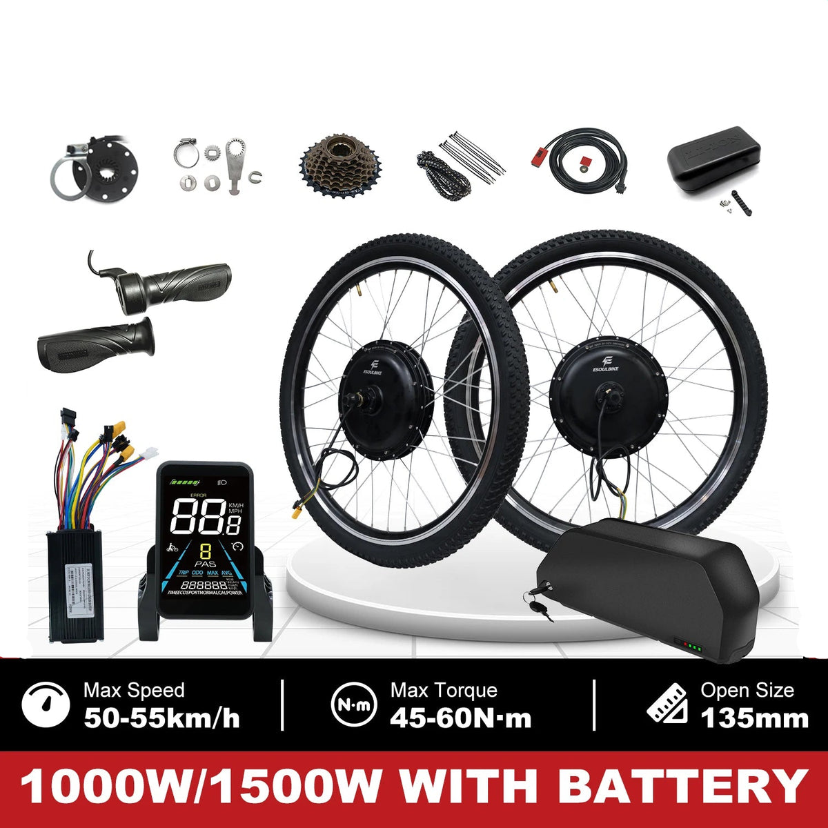 48V 1000W 1500W Rear Hub Motor E-Bike Conversion Kit