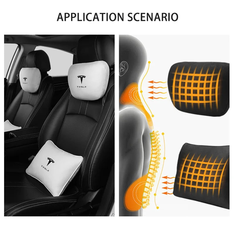 Suede Car Headrest & Lumbar Support Pillow for Tesla