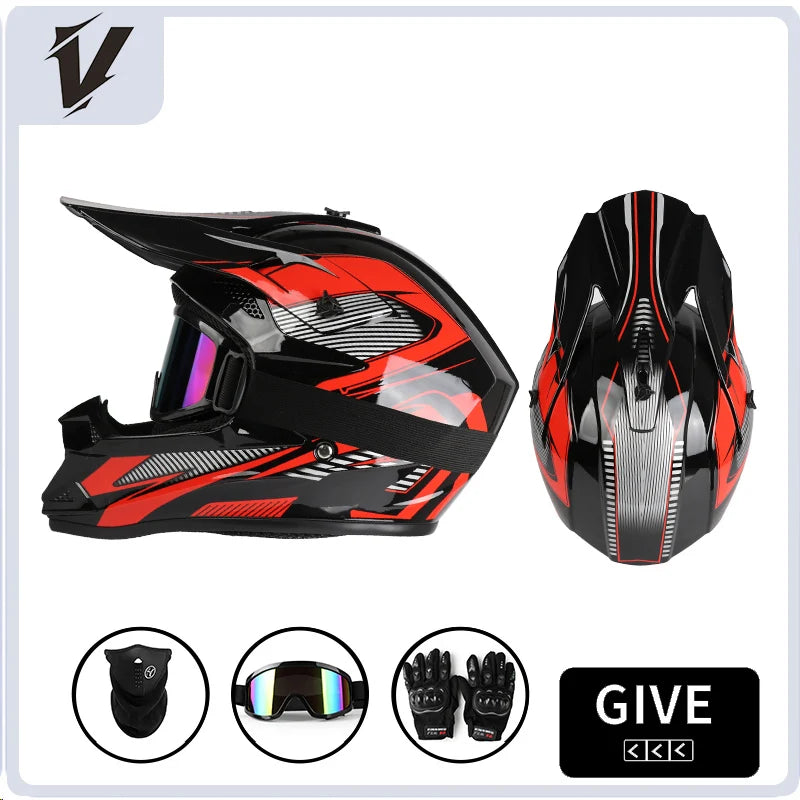 VGV Motocross Helmet Set with Goggles, Gloves & Face Cover