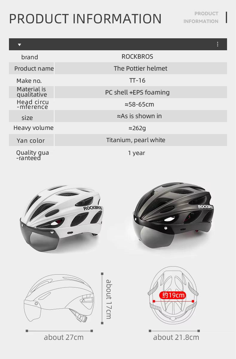 ROCKBROS Fahrradhelm, leichter integrierter Helm, Kopfschutz, Schutzhelm mit Brille, Herren Damen MTB Rennrad Helm