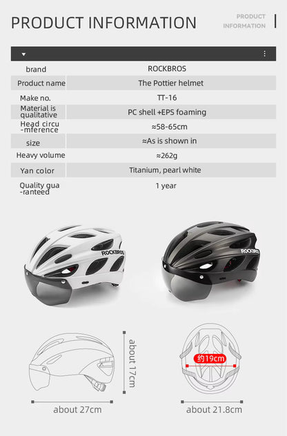 ROCKBROS Fahrradhelm, leichter integrierter Helm, Kopfschutz, Schutzhelm mit Brille, Herren Damen MTB Rennrad Helm