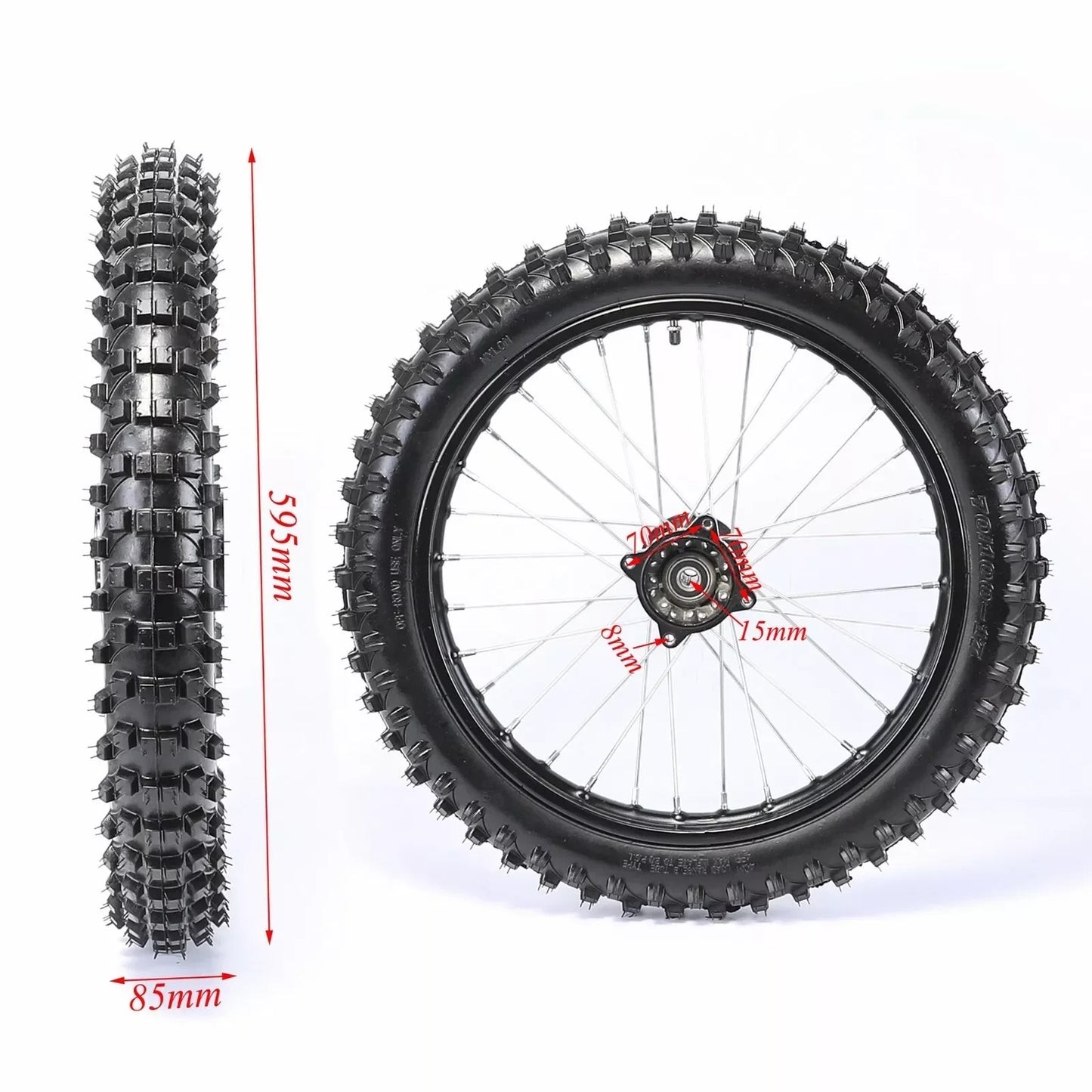 TDPRO Dirt Pit Bike 70/100-17 (2.75x17) 1.6x17 Vorderradreifen mit Schlauch und 15mm Lager für Apollo 125 SSR SDG