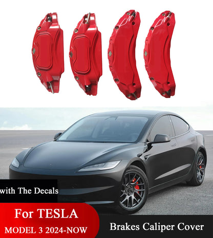 Tesla Model 3 Highland 2024-2026 Aluminium-Bremssattelabdeckungen mit Aufklebern, 4-teiliges Set