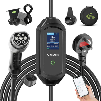AFYEEV Portable Type 2 EV Charger 13A UK Plug / 32A CEE Plug