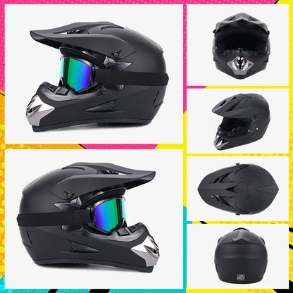 Motocross Integralhelm Erwachsenen Dirt Bike UTV Offroad Helm Brille Handschuhe und Gesichtsmaske Mattschwarz Motorradzubehör