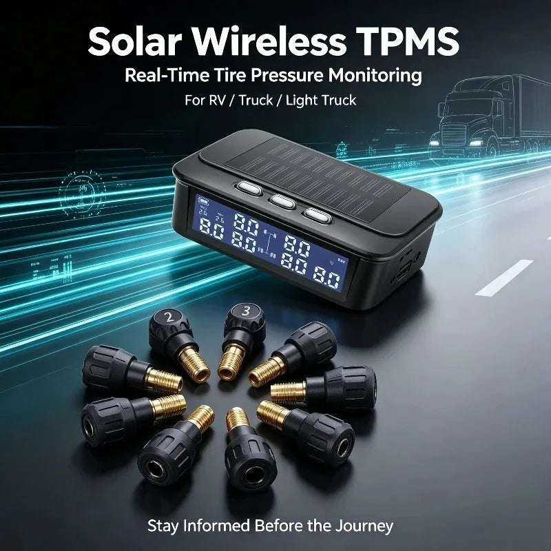 Contrôleur de pression des pneus (TPMS) solaire sans fil avec capteurs externes pour camions et véhicules récréatifs