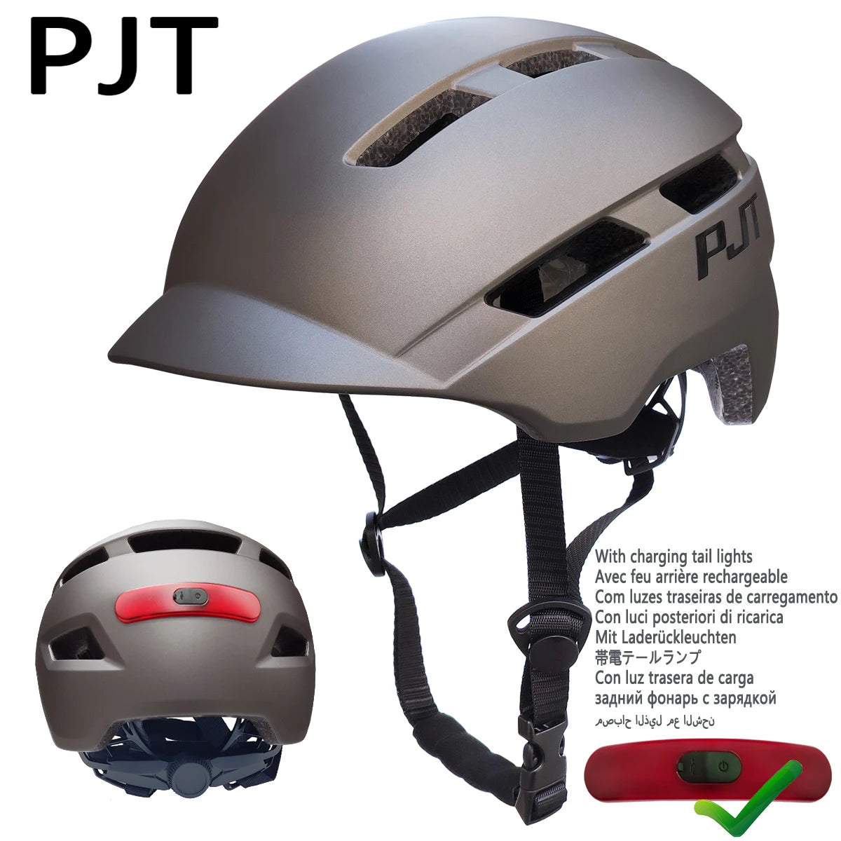 PJT Fahrradhelm mit wiederaufladbarem Rücklicht