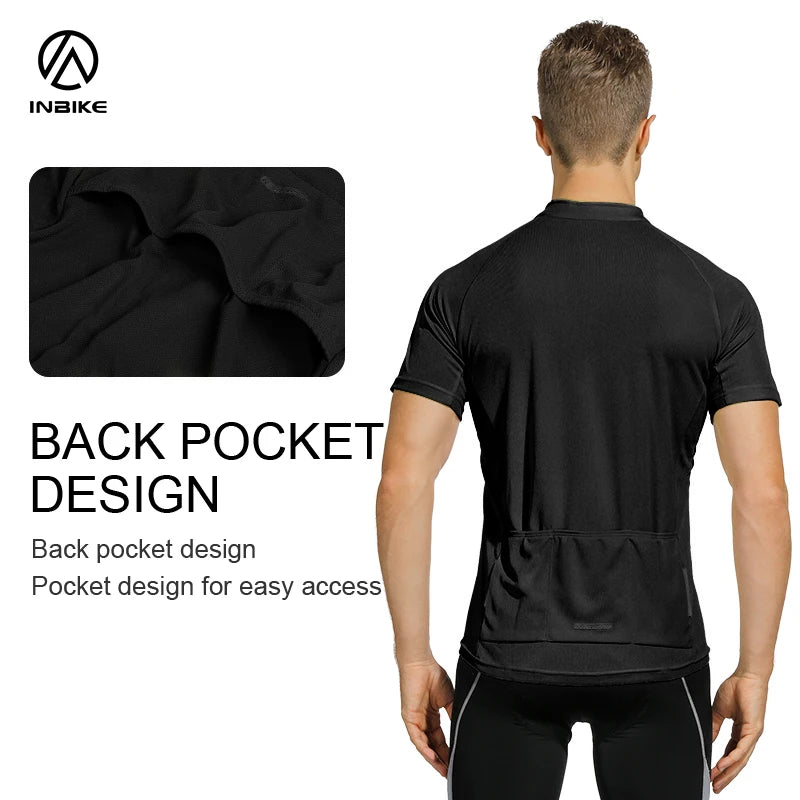 INBIKE Men's Summer Cycling Jersey Quick Dry with 3 Rear Pockets & Reflective Details