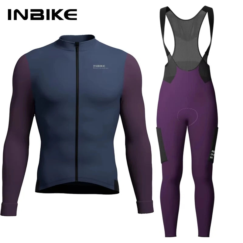 INBIKE Men's Winter Thermal Cycling Jersey & Fleece Bib Tights Set with Pockets