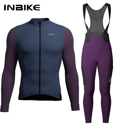 INBIKE Men's Winter Thermal Cycling Jersey & Fleece Bib Tights Set with Pockets