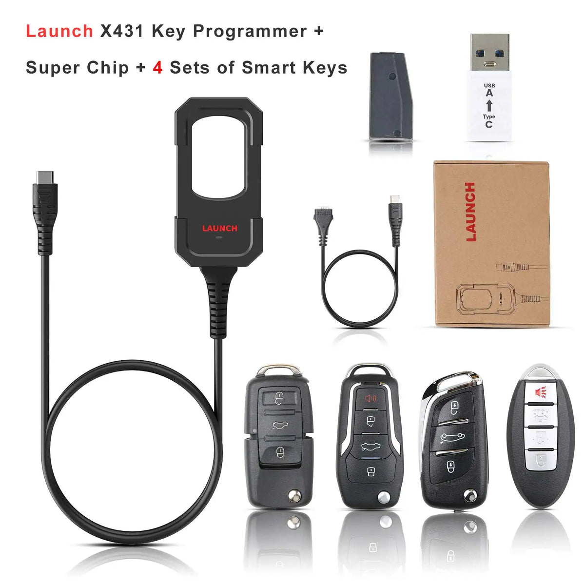LAUNCH X431 Schlüsselprogrammierer mit Super Chip & 4 Smart Keys