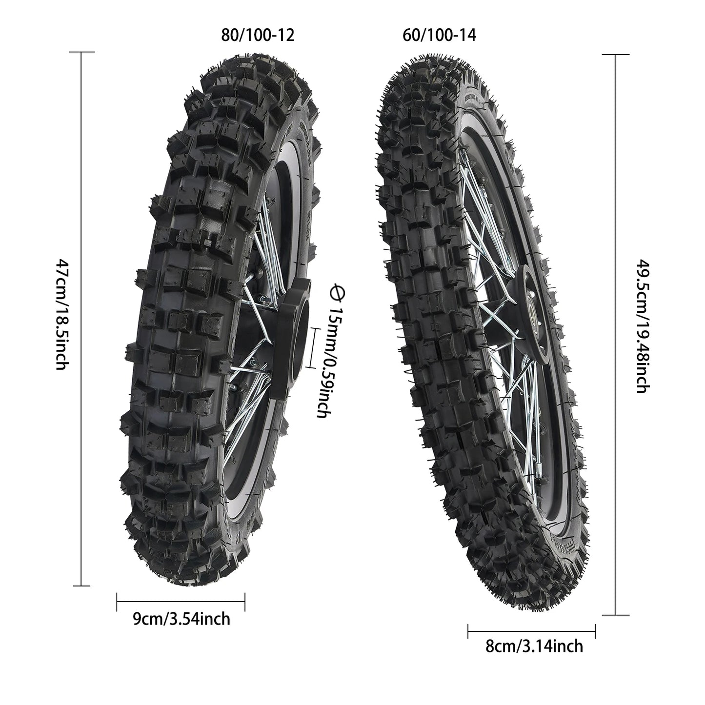 80/100-12 60/100-14 Radnabe mit Reifen, Speichenfelgensatz für Offroad-Motorräder, Vorderrad-Hinterrad-Baugruppe, Upgrade-Modifikation