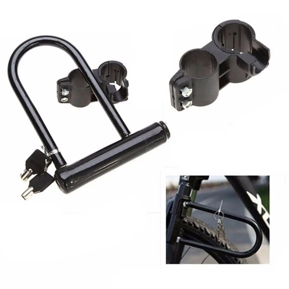 Heavy Duty U-Shaped Bike Lock with 2 Keys & Mounting Bracket