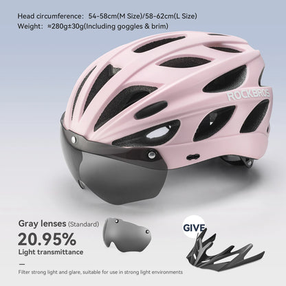 ROCKBROS Fahrradhelm, leichter integrierter Helm, Kopfschutz, Schutzhelm mit Brille, Herren Damen MTB Rennrad Helm