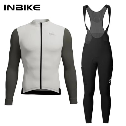 INBIKE Men's Winter Thermal Cycling Jersey & Fleece Bib Tights Set with Pockets