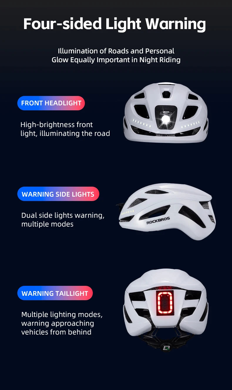 ROCKBROS Rechargeable Cycling Helmet with Front and Rear Light
