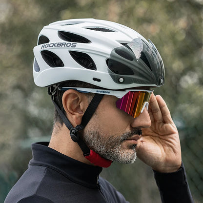 ROCKBROS Fahrradhelm, leichter integrierter Helm, Kopfschutz, Schutzhelm mit Brille, Herren Damen MTB Rennrad Helm