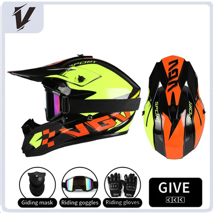 VGV Motocross Helmet Set with Goggles, Gloves & Face Cover