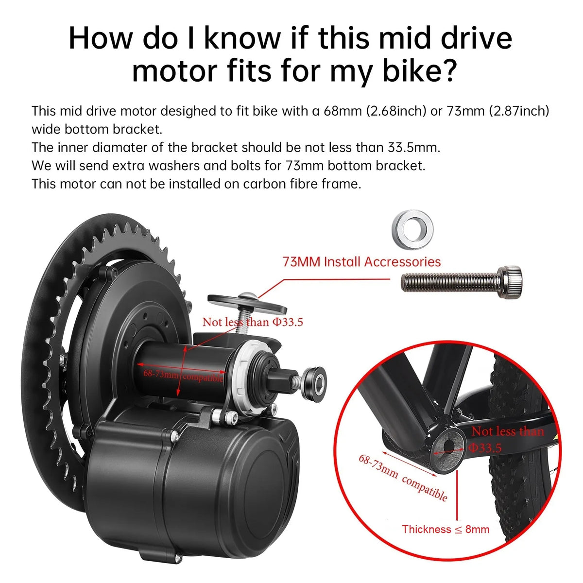 Kit de conversion pour vélo électrique à moteur central avec capteur de couple TONGSHENG TSDZ2B